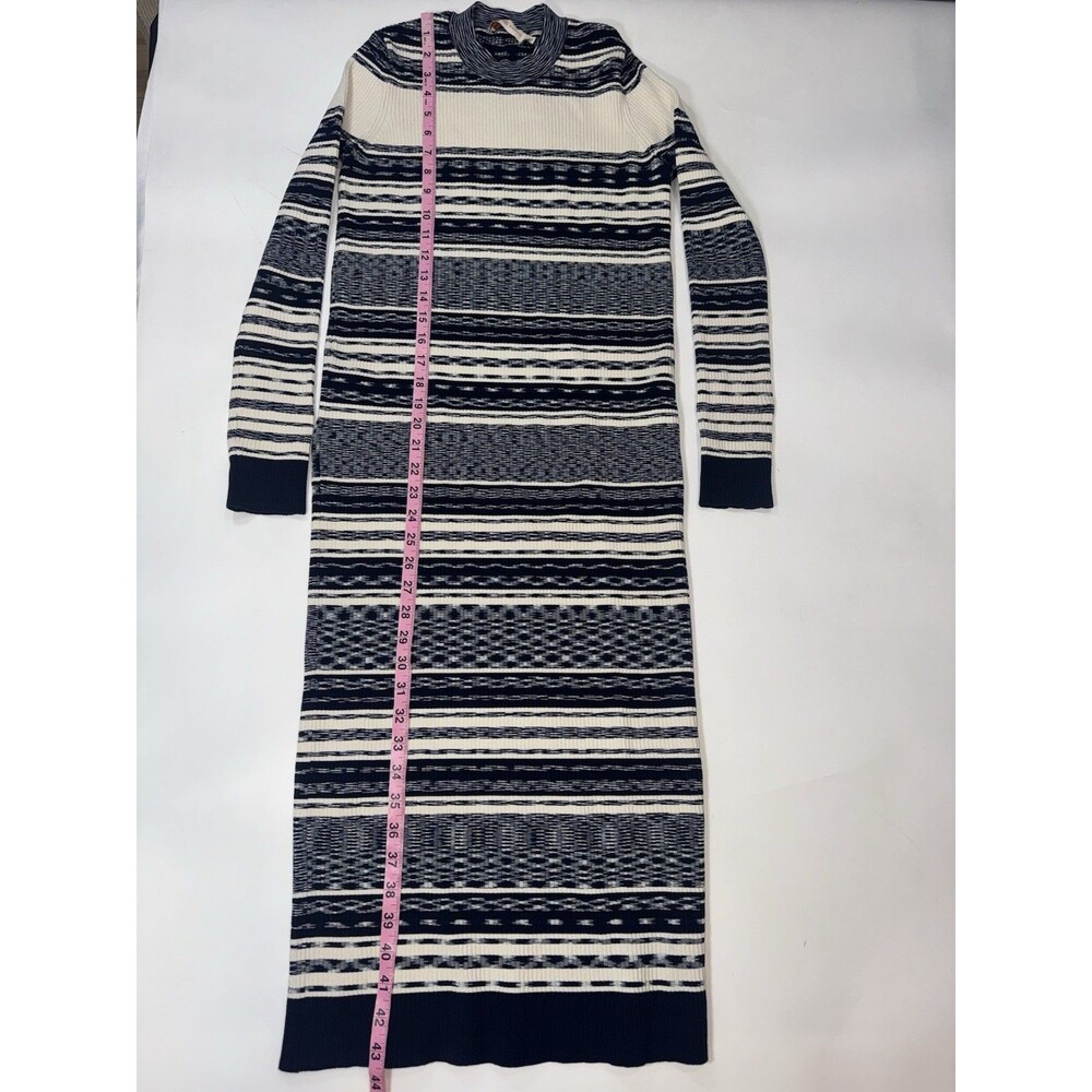 $395 Tory Burch Julie Ribbed Cotton Blend Mixed Stripe Midi Dress Navy Women XS - Picture 5 of 8